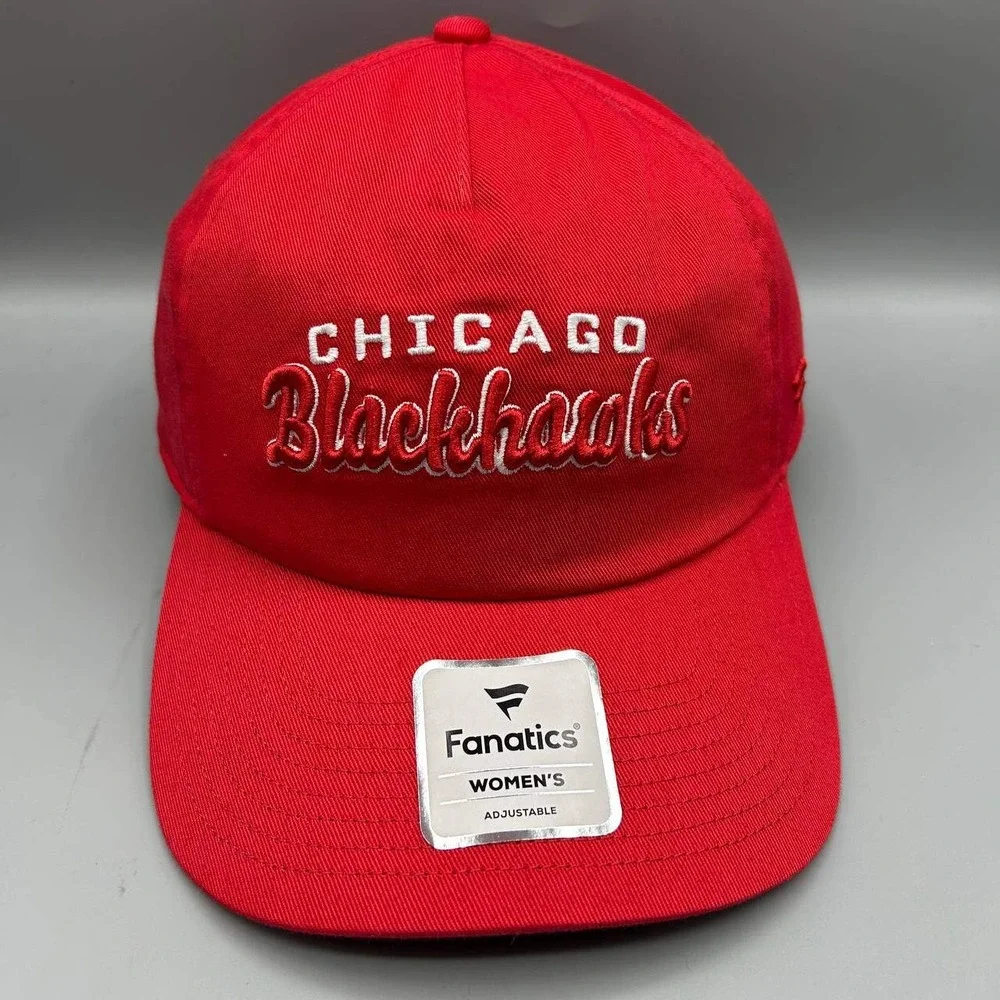 Chicago Blackhawks Hat Women Red Embroidered NHL Fanatics Strap Back Cap Cotton